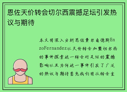 恩佐天价转会切尔西震撼足坛引发热议与期待